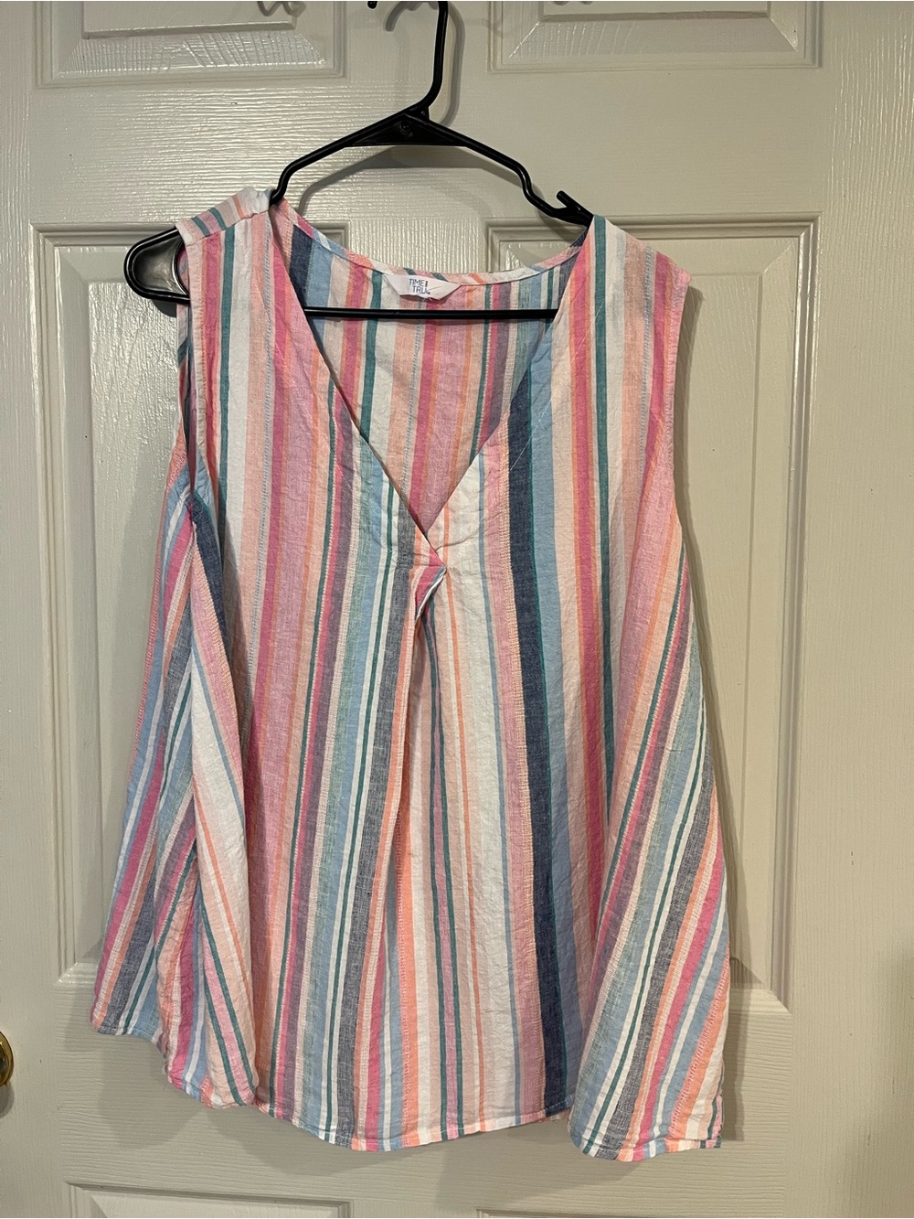 Time and Tru Pink Multi Striped Sleeveless V-Neck Camisole 2x